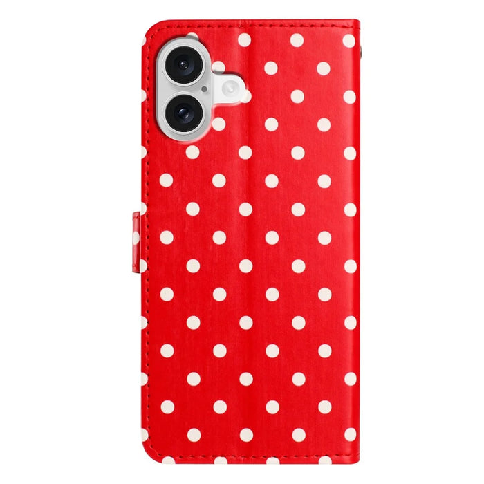 For iPhone 17 Leather Case Polka Dot Pattern Wallet Stand Folio Phone Cover - Red - 7