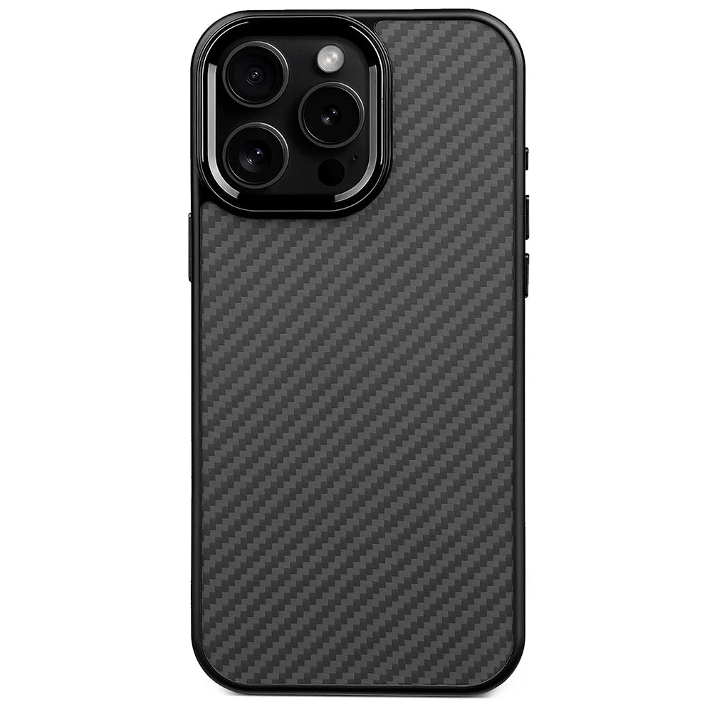 For iPhone 14 Pro Case Compatible with MagSafe Aramid Fiber TPU Phone Cover with Metal Lens Frame - Black - 1