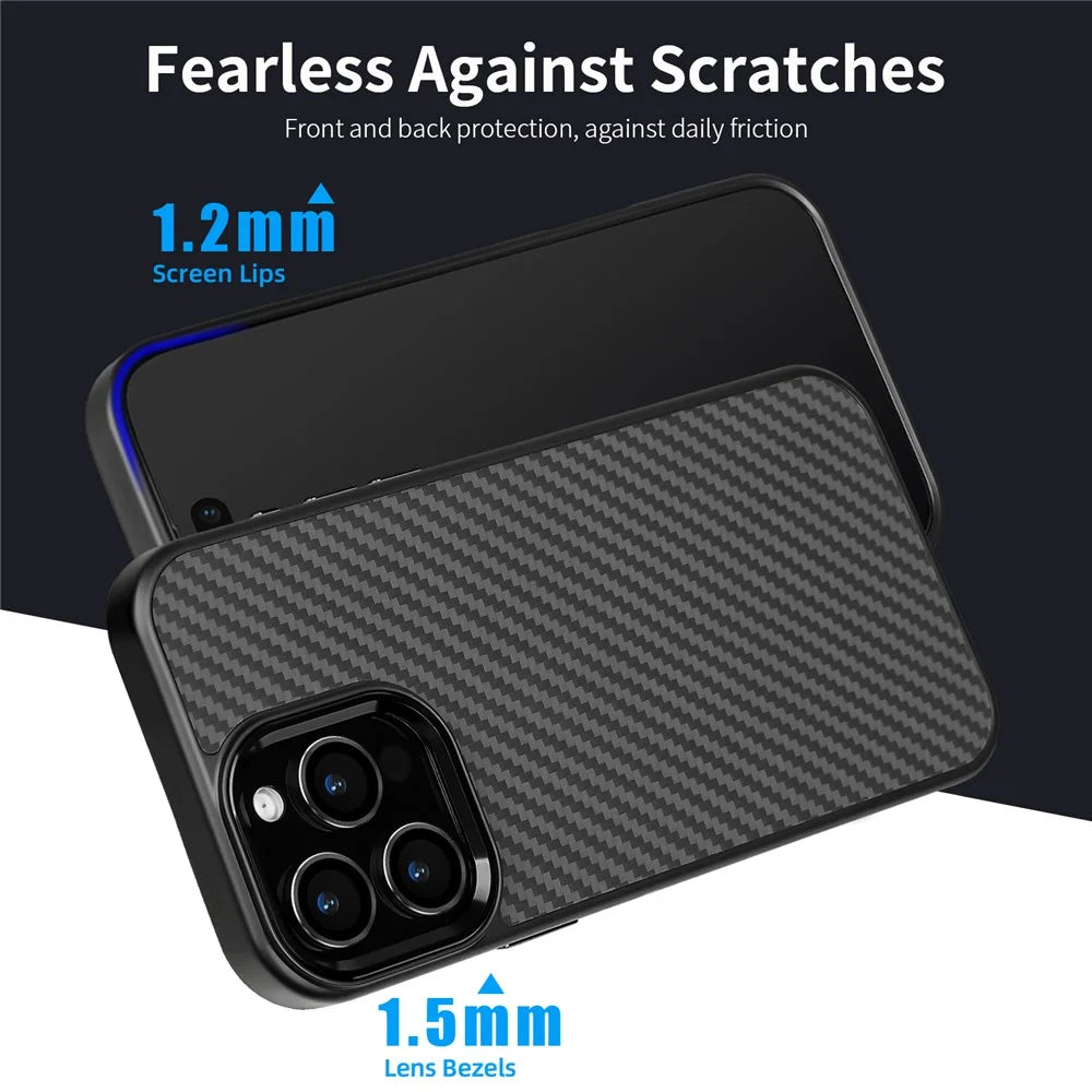 For iPhone 13 Pro Max Case Compatible with MagSafe Aramid Fiber TPU Phone Cover with Metal Lens Frame - Black - 6