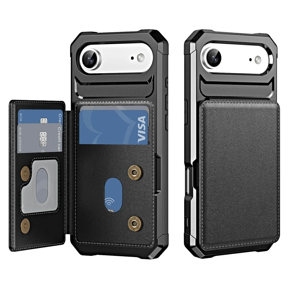 For iPhone Air Case Card Slot Kickstand Leather + TPU Reinforced Corner Phone Cover - Black - 1