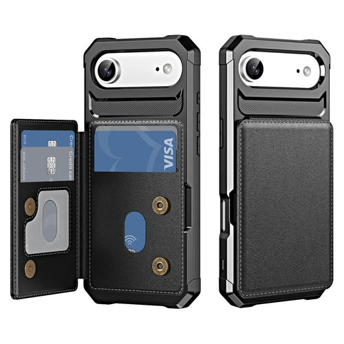 For iPhone Air Case Card Slot Kickstand Leather + TPU Reinforced Corner Phone Cover - Black - 1