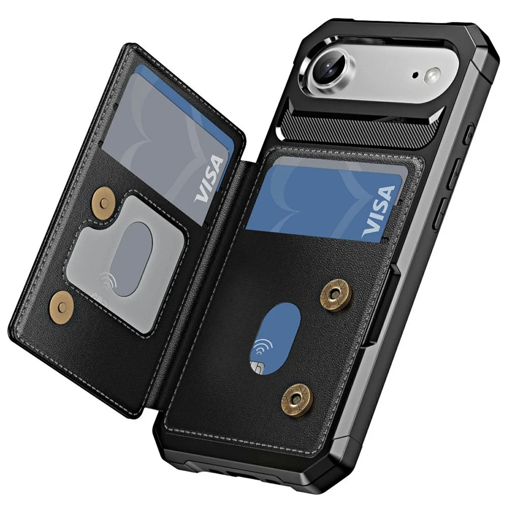For iPhone Air Case Card Slot Kickstand Leather + TPU Reinforced Corner Phone Cover - Black - 2