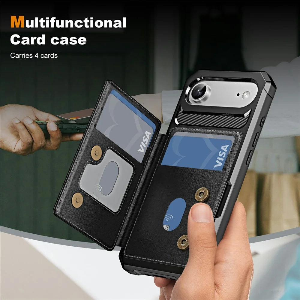 For iPhone Air Case Card Slot Kickstand Leather + TPU Reinforced Corner Phone Cover - Black - 3