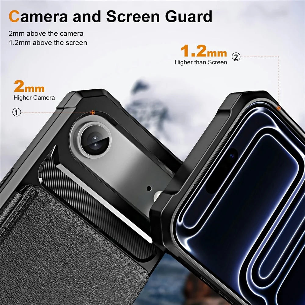 For iPhone Air Case Card Slot Kickstand Leather + TPU Reinforced Corner Phone Cover - Black - 4
