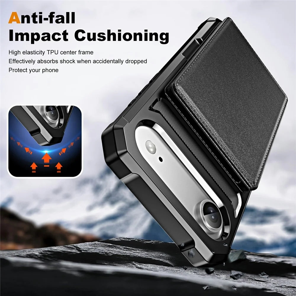 For iPhone Air Case Card Slot Kickstand Leather + TPU Reinforced Corner Phone Cover - Black - 5