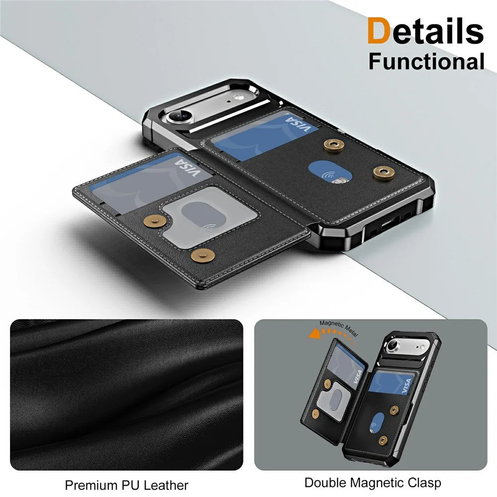 For iPhone Air Case Card Slot Kickstand Leather + TPU Reinforced Corner Phone Cover - Black - 6