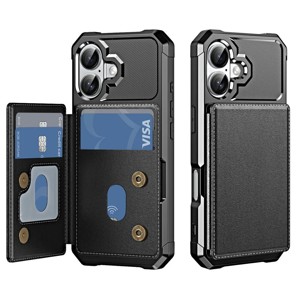 For iPhone 17 Case Card Slot Kickstand Leather + TPU Reinforced Corner Phone Cover - Black - 1