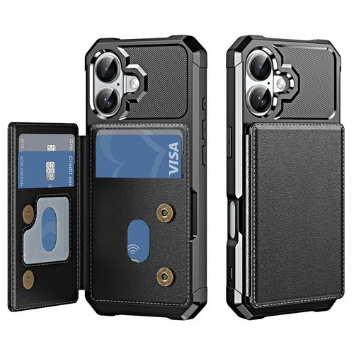 For iPhone 17 Case Card Slot Kickstand Leather + TPU Reinforced Corner Phone Cover - Black - 1