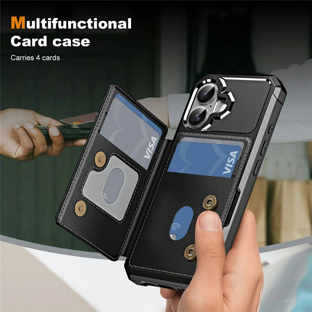 For iPhone 17 Case Card Slot Kickstand Leather + TPU Reinforced Corner Phone Cover - Black - 3