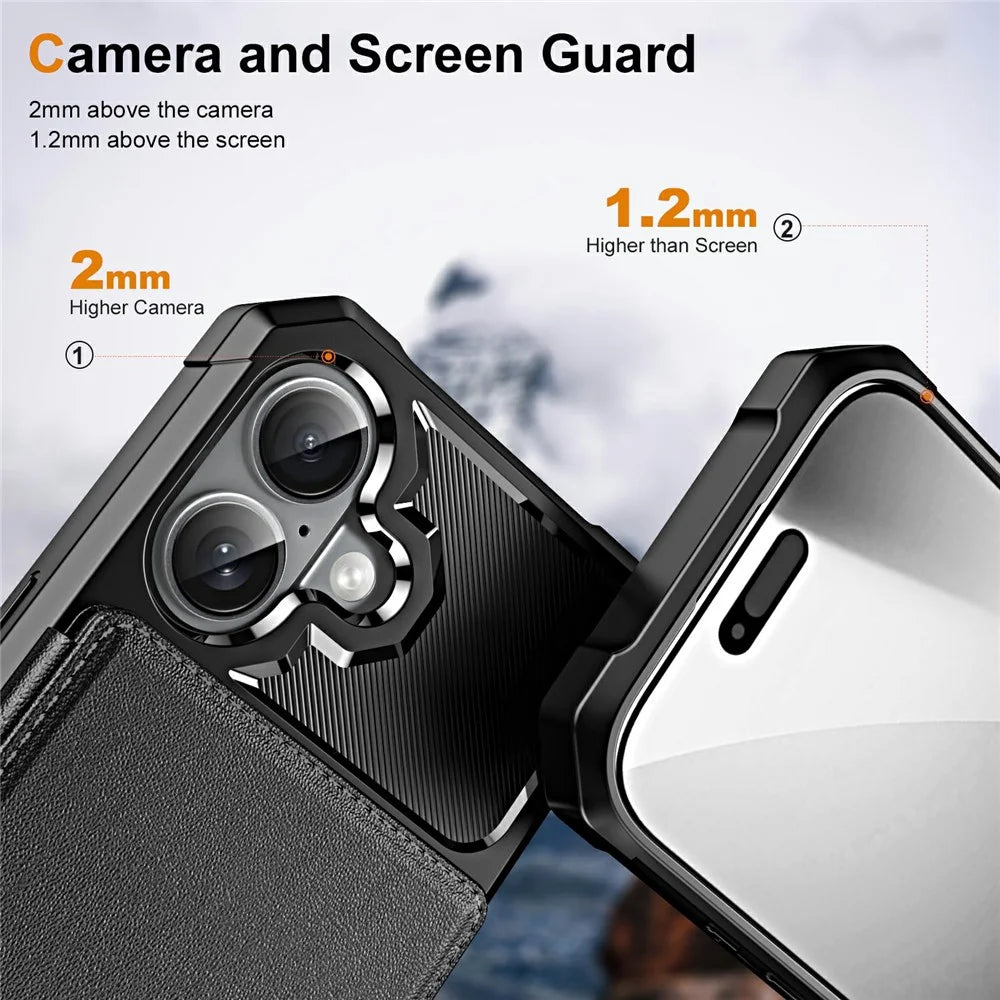 For iPhone 17 Case Card Slot Kickstand Leather + TPU Reinforced Corner Phone Cover - Black - 4