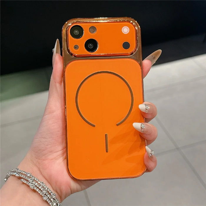 For iPhone 15 Case Electroplated Frosted Shell Transfer to 17 Pro TPU PC Phone Cover - Orange - 1