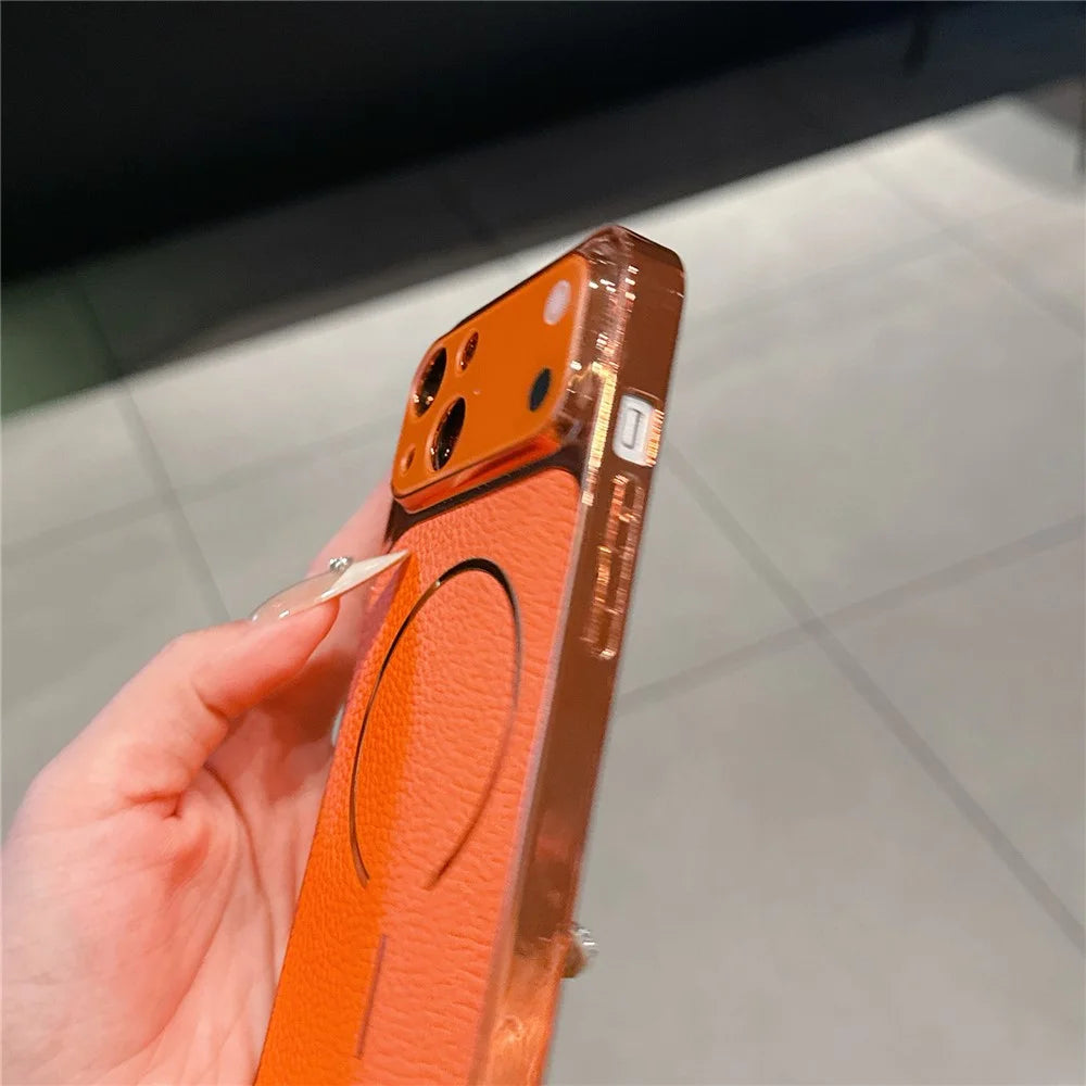 For iPhone 14 Electroplated Phone Case Transfer to 17 Pro Shockproof TPU PU Back Cover - Carbon Fiber Texture - 5