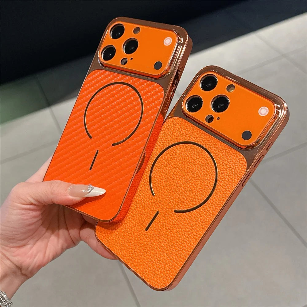 For iPhone 13 Pro Max Electroplated Phone Case Transfer to 17 Pro Max Shockproof TPU PU Back Cover - Litchi Texture - 4