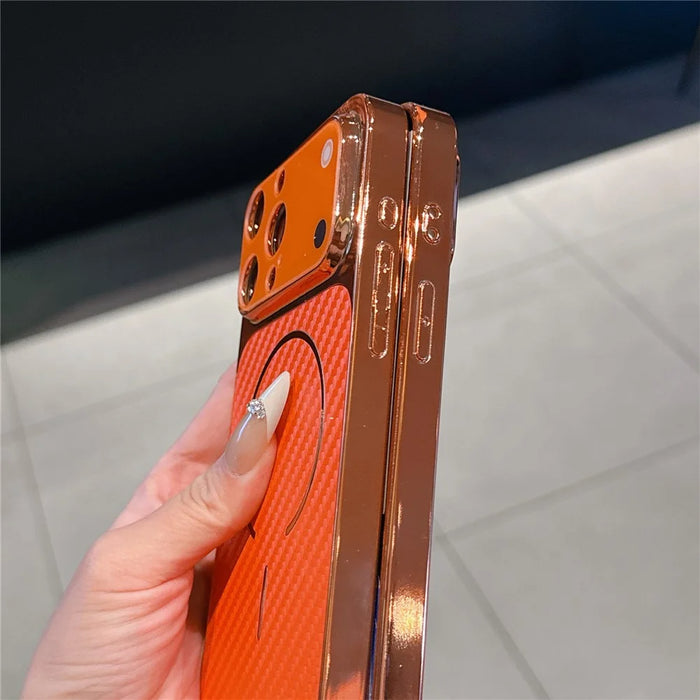 For iPhone 14 Pro Max Electroplated Phone Case Transfer to 17 Pro Max Shockproof TPU PU Back Cover - Litchi Texture - 5