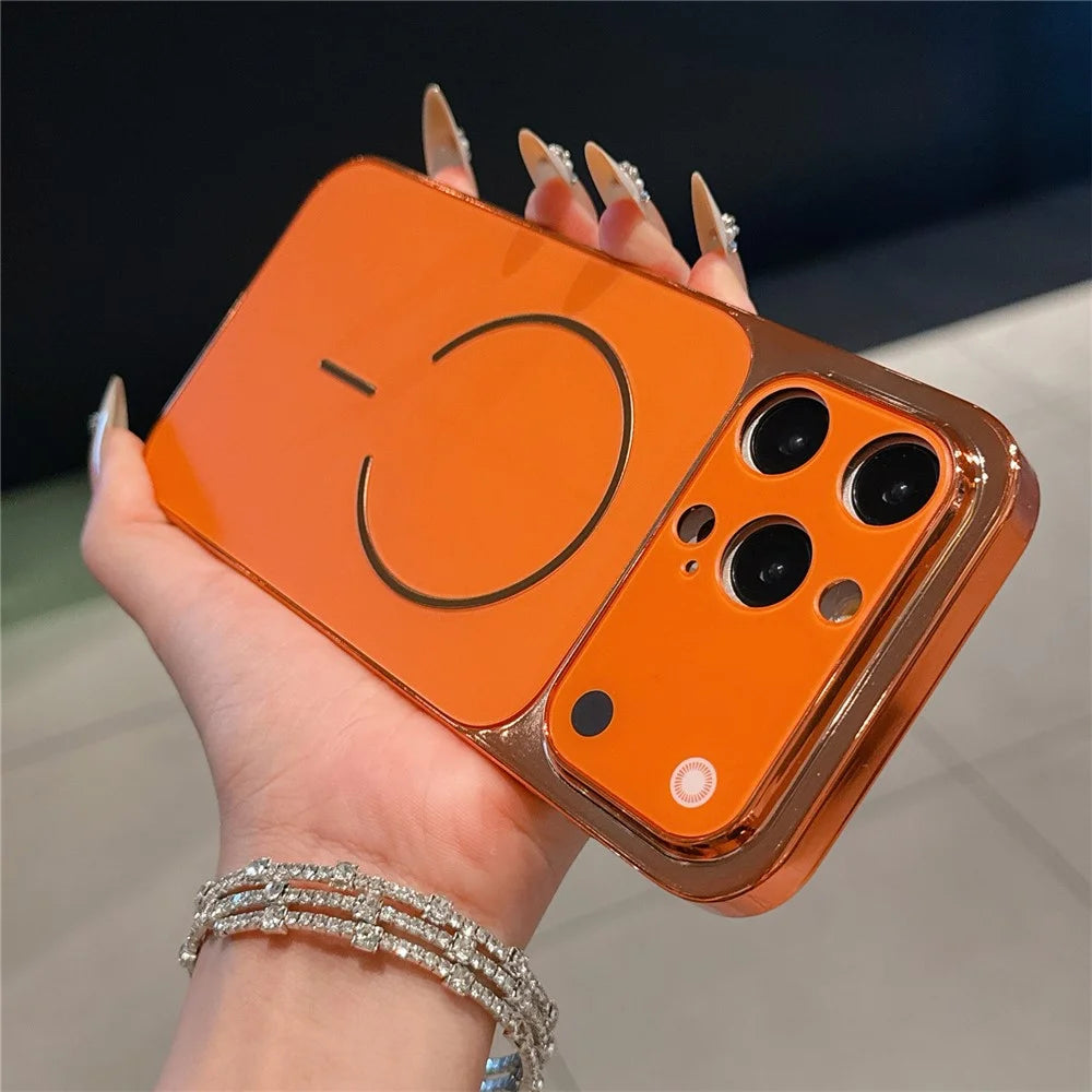 For iPhone 15 Pro Case Electroplated Frosted Shell Transfer to 17 Pro TPU PC Phone Cover - Orange - 1