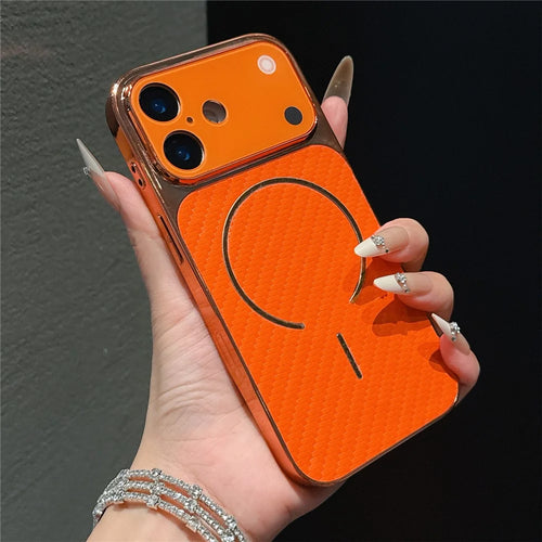 For iPhone 16 Pro Max Electroplated Phone Case Transfer to 17 Pro Max Shockproof TPU PU Back Cover - Carbon Fiber Texture - 1