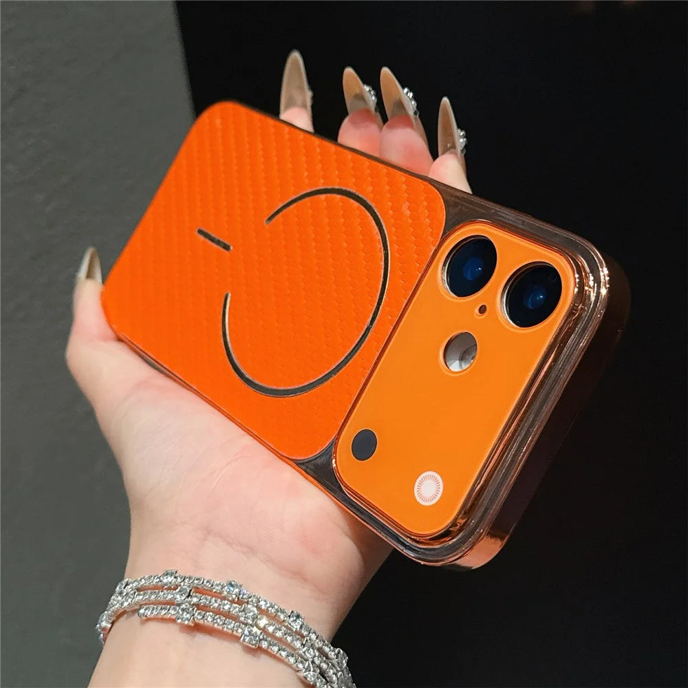 For iPhone 16 Pro Max Electroplated Phone Case Transfer to 17 Pro Max Shockproof TPU PU Back Cover - Carbon Fiber Texture - 3
