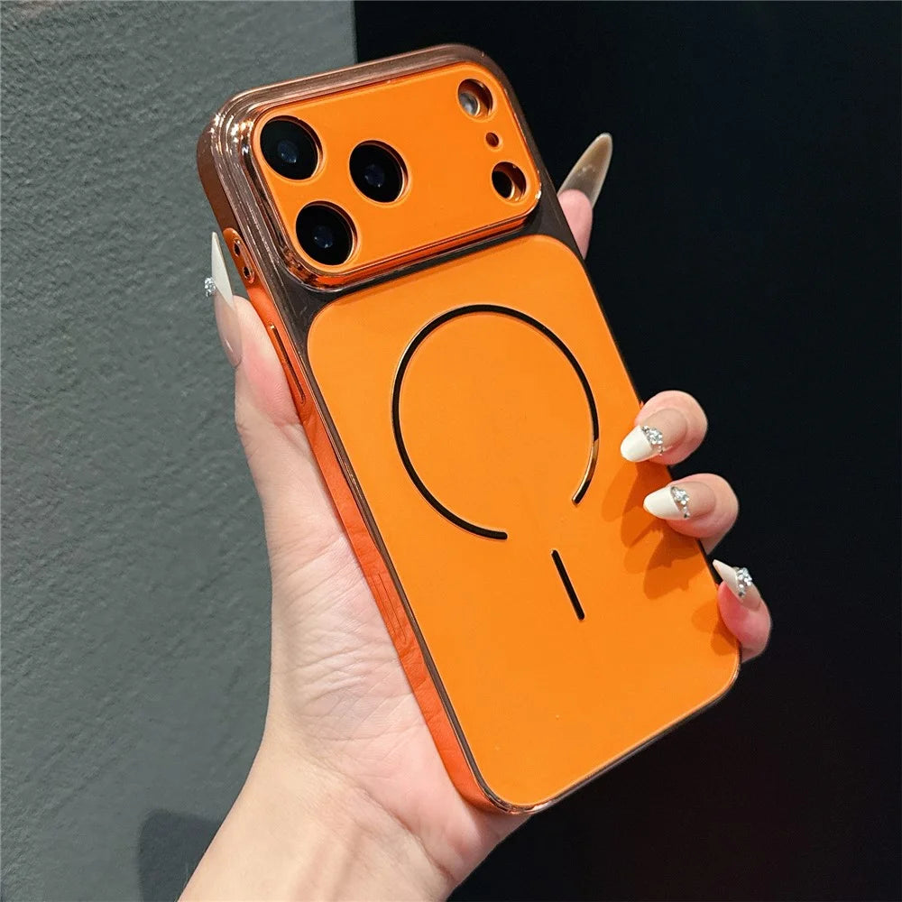 For iPhone 17 Pro Max Case Electroplated Frosted Shell Shockproof TPU PC Phone Cover - Orange - 1