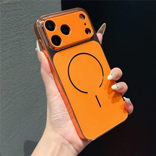 For iPhone 17 Pro Case Electroplated Frosted Shell Shockproof TPU PC Phone Cover - Orange - 1