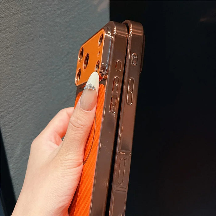 For iPhone 17 Pro Max Electroplated Phone Case Shockproof TPU PU Protective Back Cover - Litchi Texture - 4