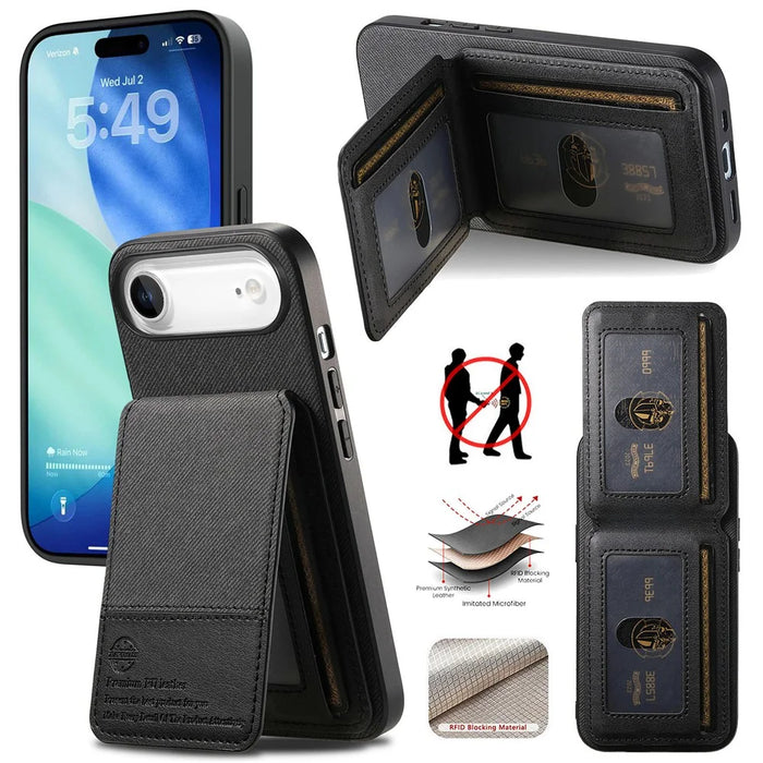 For iPhone Air Case Cloth Texture Leather + PC + TPU RFID Blocking Phone Cover with Card Holder - Black - 1