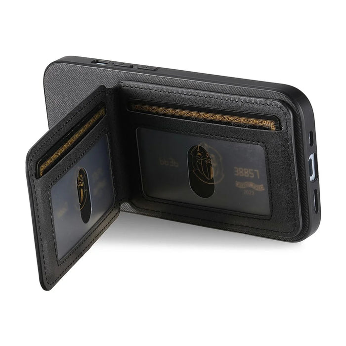 For iPhone Air Case Cloth Texture Leather + PC + TPU RFID Blocking Phone Cover with Card Holder - Black - 3