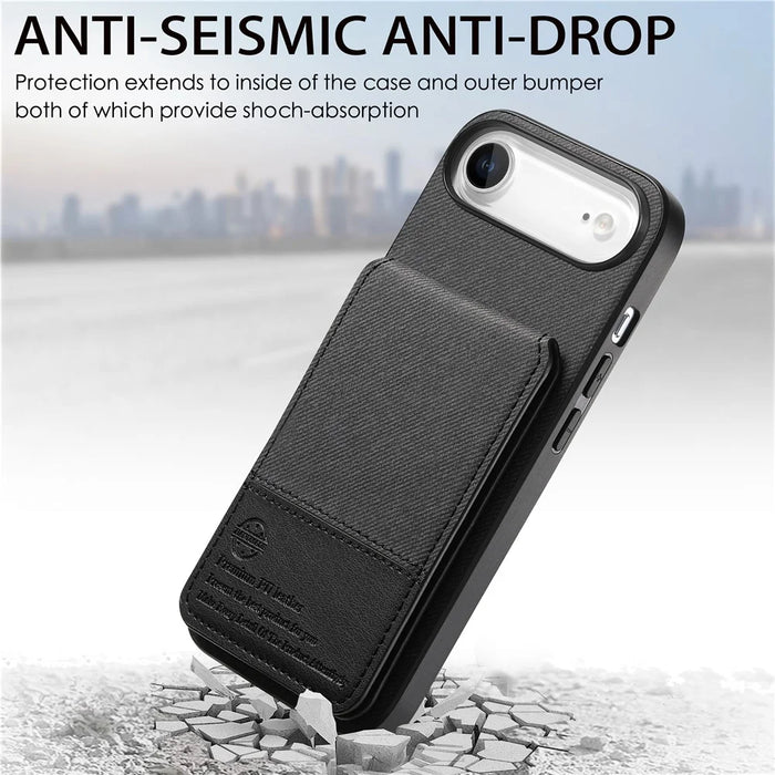 For iPhone Air Case Cloth Texture Leather + PC + TPU RFID Blocking Phone Cover with Card Holder - Black - 5