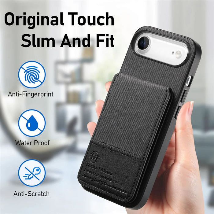 For iPhone Air Case Cloth Texture Leather + PC + TPU RFID Blocking Phone Cover with Card Holder - Black - 6