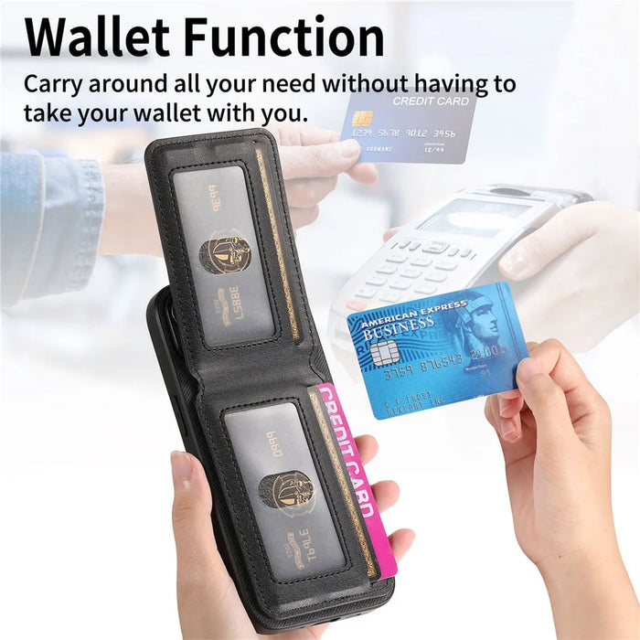 For iPhone Air Case Cloth Texture Leather + PC + TPU RFID Blocking Phone Cover with Card Holder - Black - 7