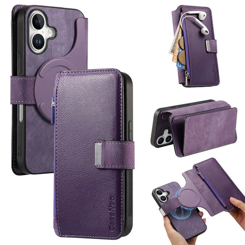 CASENEO MW-02 For iPhone 17 Case Detachable Magnetic Leather Flip Phone Cover - Purple - 1