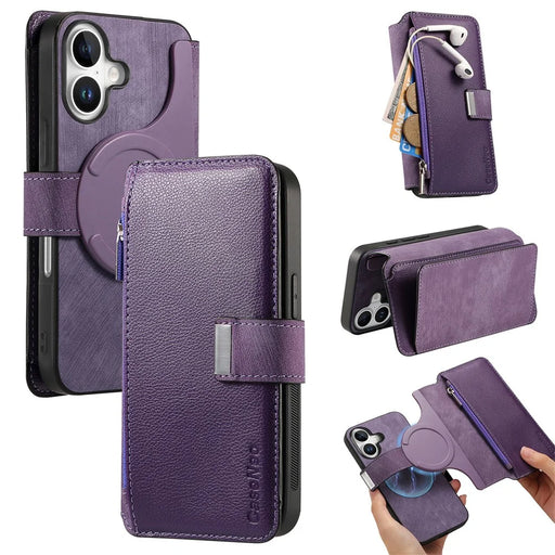 CASENEO MW-02 For iPhone 17 Case Detachable Magnetic Leather Flip Phone Cover - Purple - 1