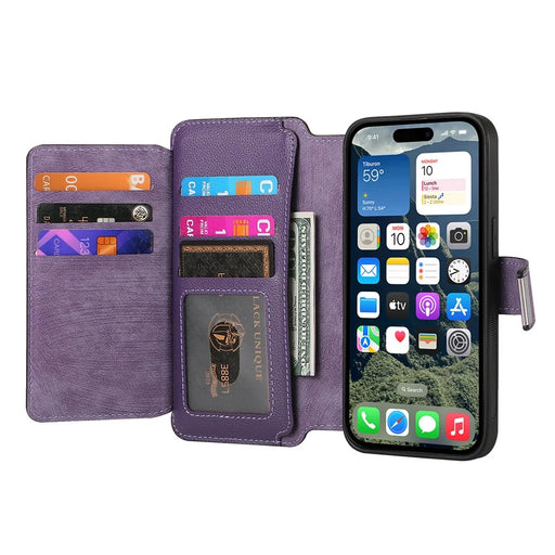 CASENEO MW-02 For iPhone 17 Case Detachable Magnetic Leather Flip Phone Cover - Purple - 2