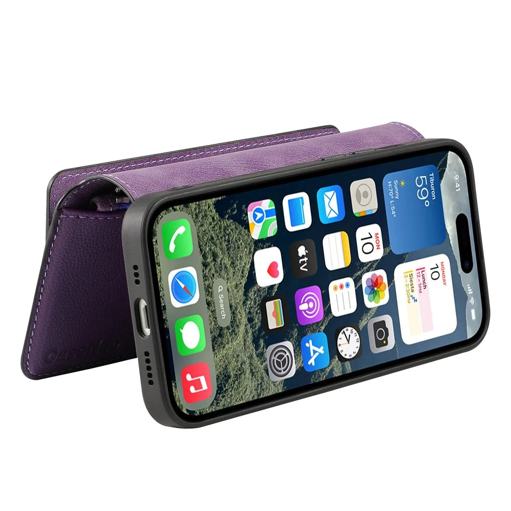 CASENEO MW-02 For iPhone 17 Case Detachable Magnetic Leather Flip Phone Cover - Purple - 3
