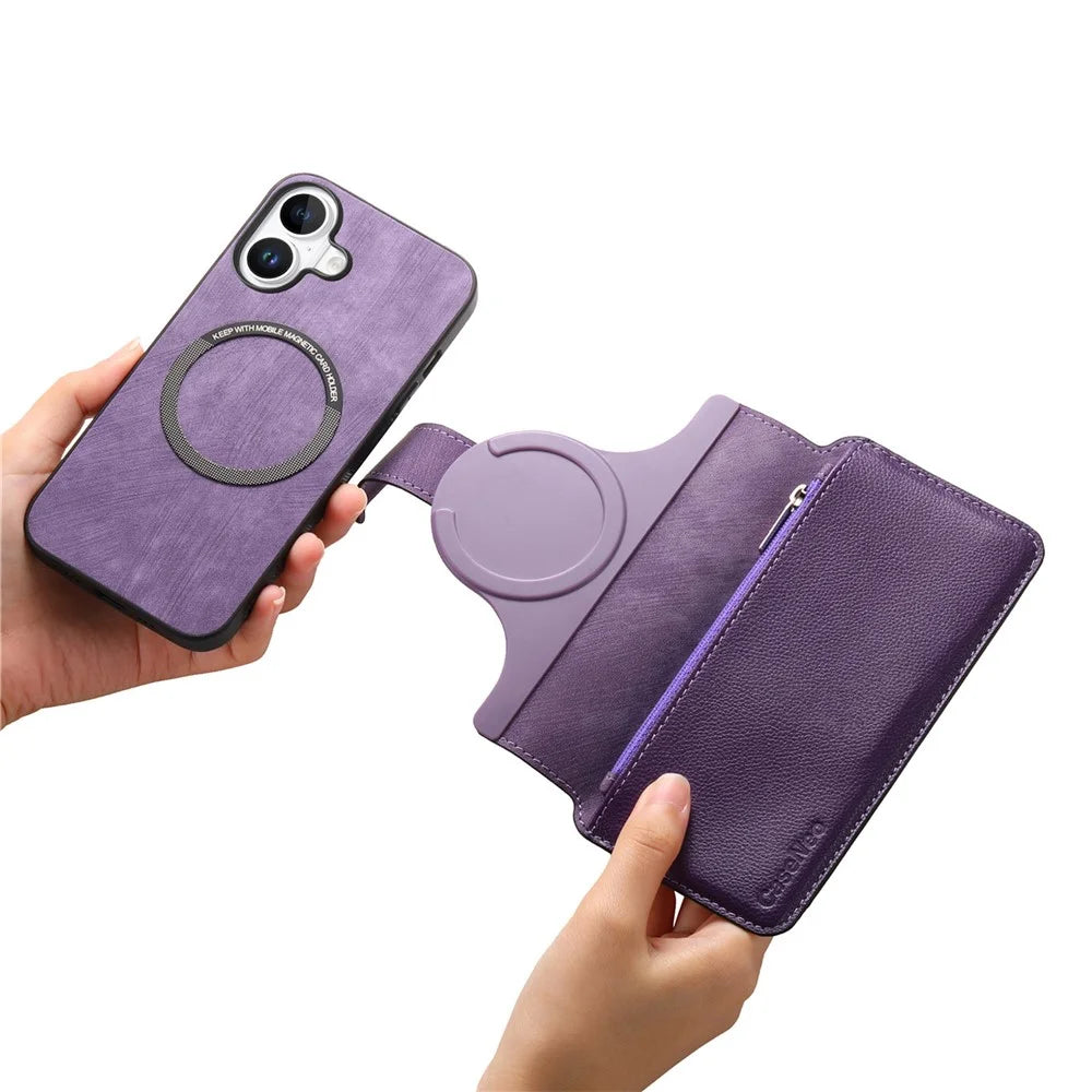 CASENEO MW-02 For iPhone 17 Case Detachable Magnetic Leather Flip Phone Cover - Purple - 5