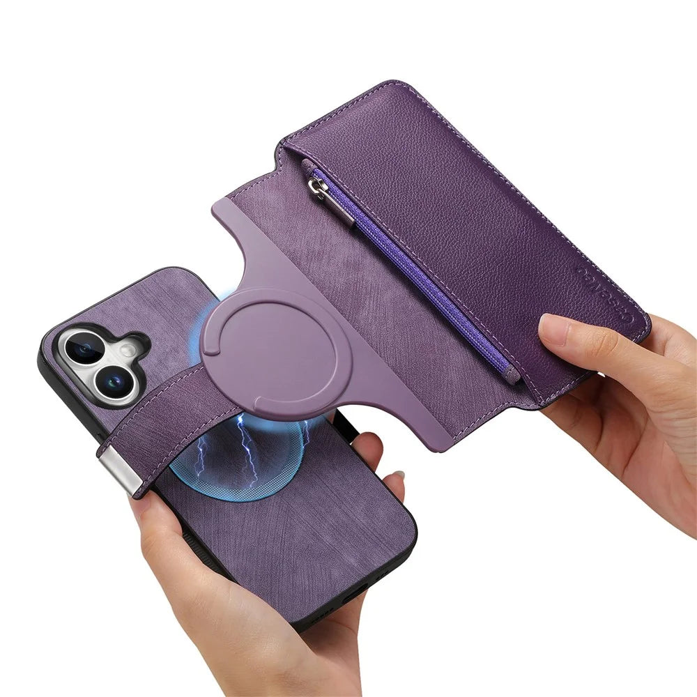 CASENEO MW-02 For iPhone 17 Case Detachable Magnetic Leather Flip Phone Cover - Purple - 6