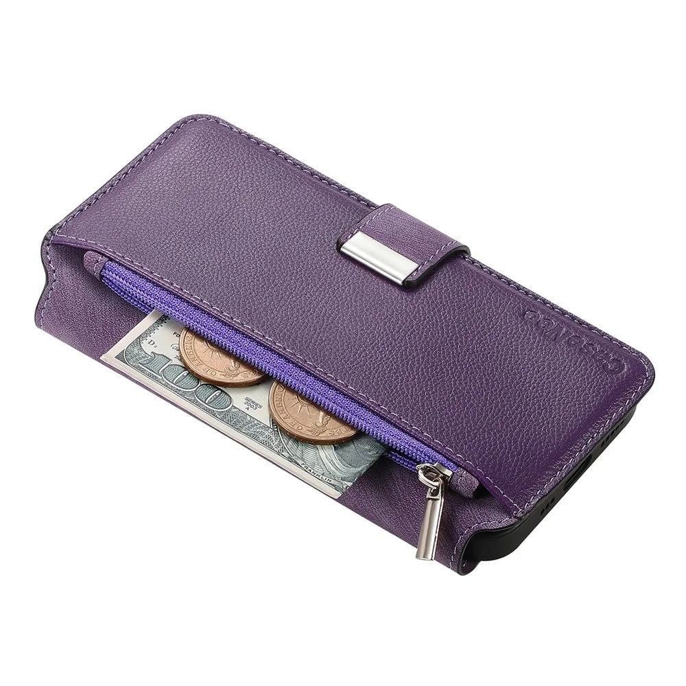 CASENEO MW-02 For iPhone 17 Case Detachable Magnetic Leather Flip Phone Cover - Purple - 7