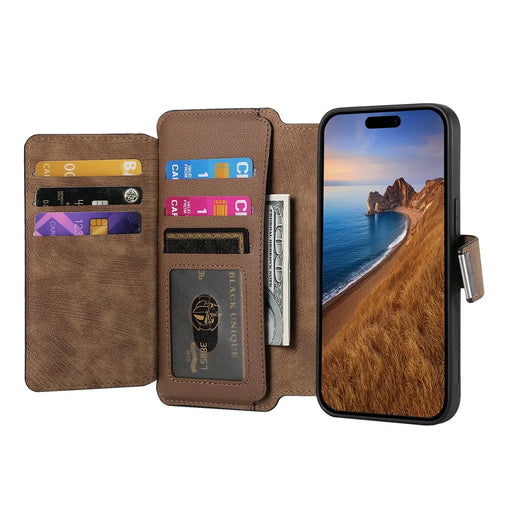 CASENEO MW-02 For iPhone 18 Pro / 17 Pro Case Detachable Magnetic Leather Flip Phone Cover - Brown - 2
