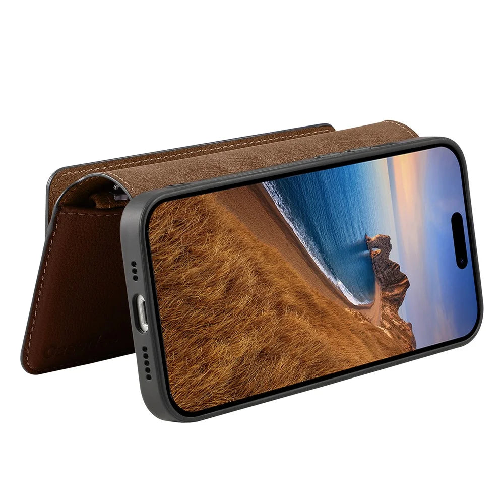 CASENEO MW-02 For iPhone 18 Pro / 17 Pro Case Detachable Magnetic Leather Flip Phone Cover - Brown - 3