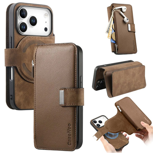 CASENEO MW-02 For iPhone 18 Pro Max / 17 Pro Max Case Detachable Magnetic Leather Flip Phone Cover - Brown - 1