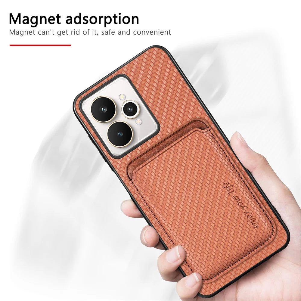 For Realme 15 5G Case Magnetic Detachable Card Holder Phone Back Cover - Black - 5