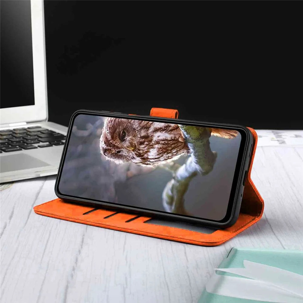 For iPhone  18 Pro / 17   Pro Leather Case Butterfly Flower Imprinted Wallet Stand Flip Phone Cover with Wrist Strap - Orange - 3