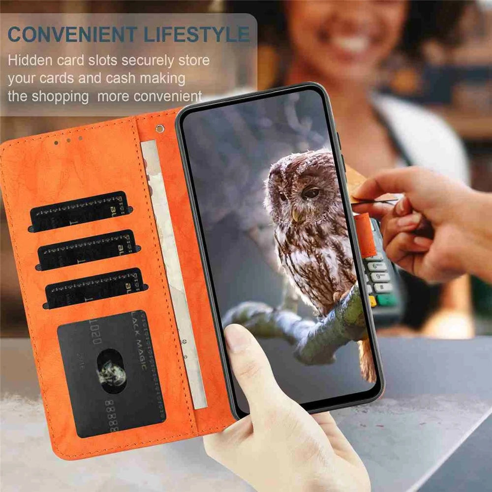 For iPhone  18 Pro / 17   Pro Leather Case Butterfly Flower Imprinted Wallet Stand Flip Phone Cover with Wrist Strap - Orange - 4