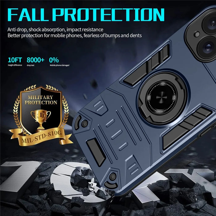 For iPhone 15 Plus  / 14 Plus Case with Ring Holder Kickstand PC + TPU Anti-Fall Phone Cover - Dark Blue - 3