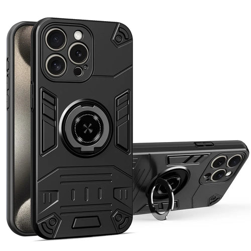 For iPhone 15 Pro Max Case with Ring Holder Kickstand PC + TPU Anti-Fall Phone Cover - 1