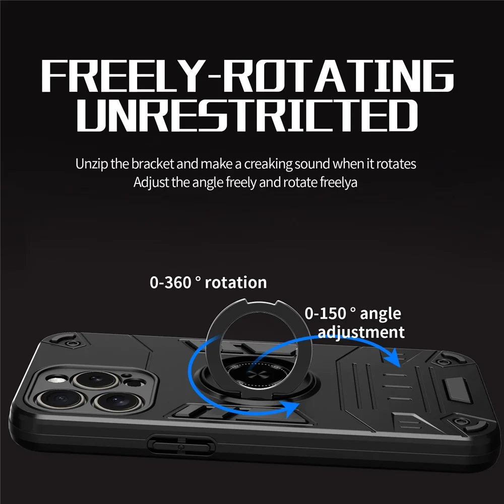 For iPhone 15 Pro Max Case with Ring Holder Kickstand PC + TPU Anti-Fall Phone Cover - 2