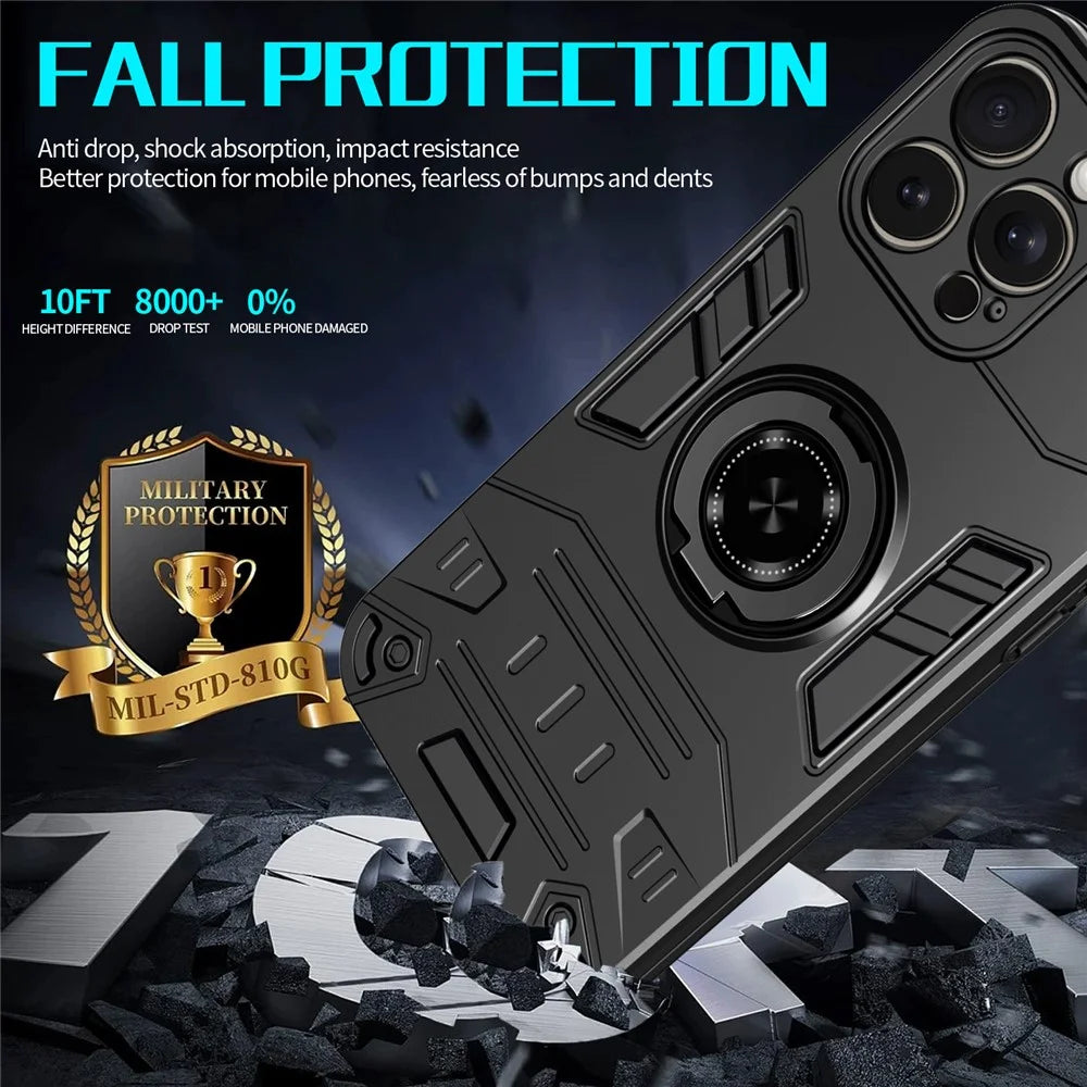 For iPhone 15 Pro Max Case with Ring Holder Kickstand PC + TPU Anti-Fall Phone Cover - 3