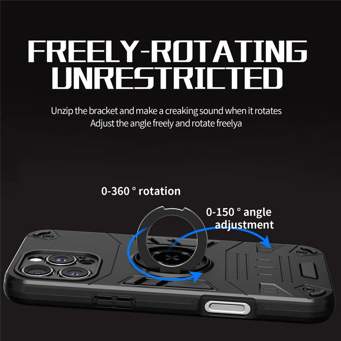 For iPhone 16 Pro Case with Ring Holder Kickstand PC + TPU Anti-Fall Phone Cover - Black - 2