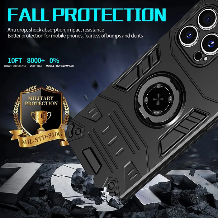 For iPhone 16 Pro Max Case with Ring Holder Kickstand PC + TPU Anti-Fall Phone Cover - Black - 3