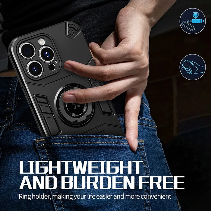 For iPhone 16 Pro Max Case with Ring Holder Kickstand PC + TPU Anti-Fall Phone Cover - Black - 4