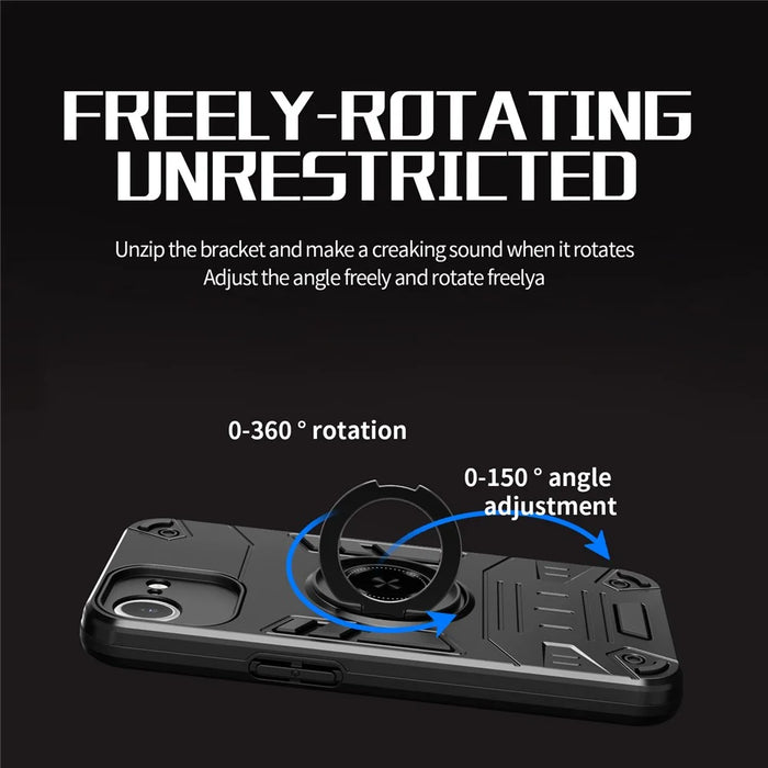 For iPhone 17e / 16e Case with Ring Holder Kickstand PC + TPU Anti-Fall Phone Cover - Black - 2